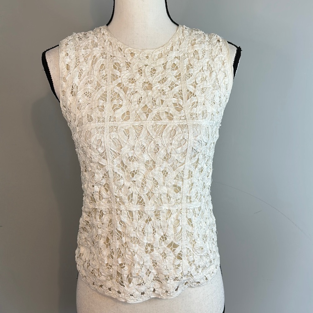 Vintage Cream White Knit Silk Sleeveless Blouse